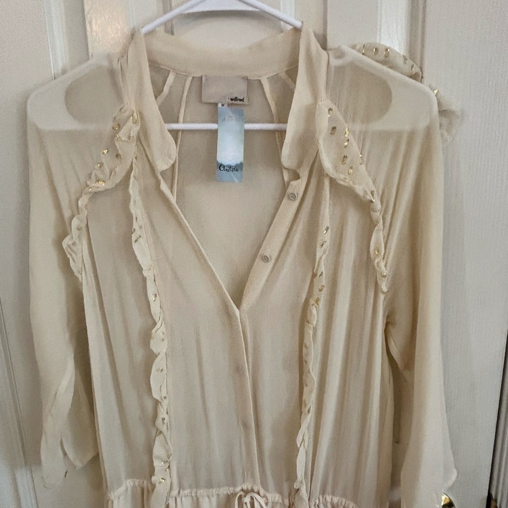 Wilfred Aritzia Le Fou sheer drop waist with gold specks nwt
